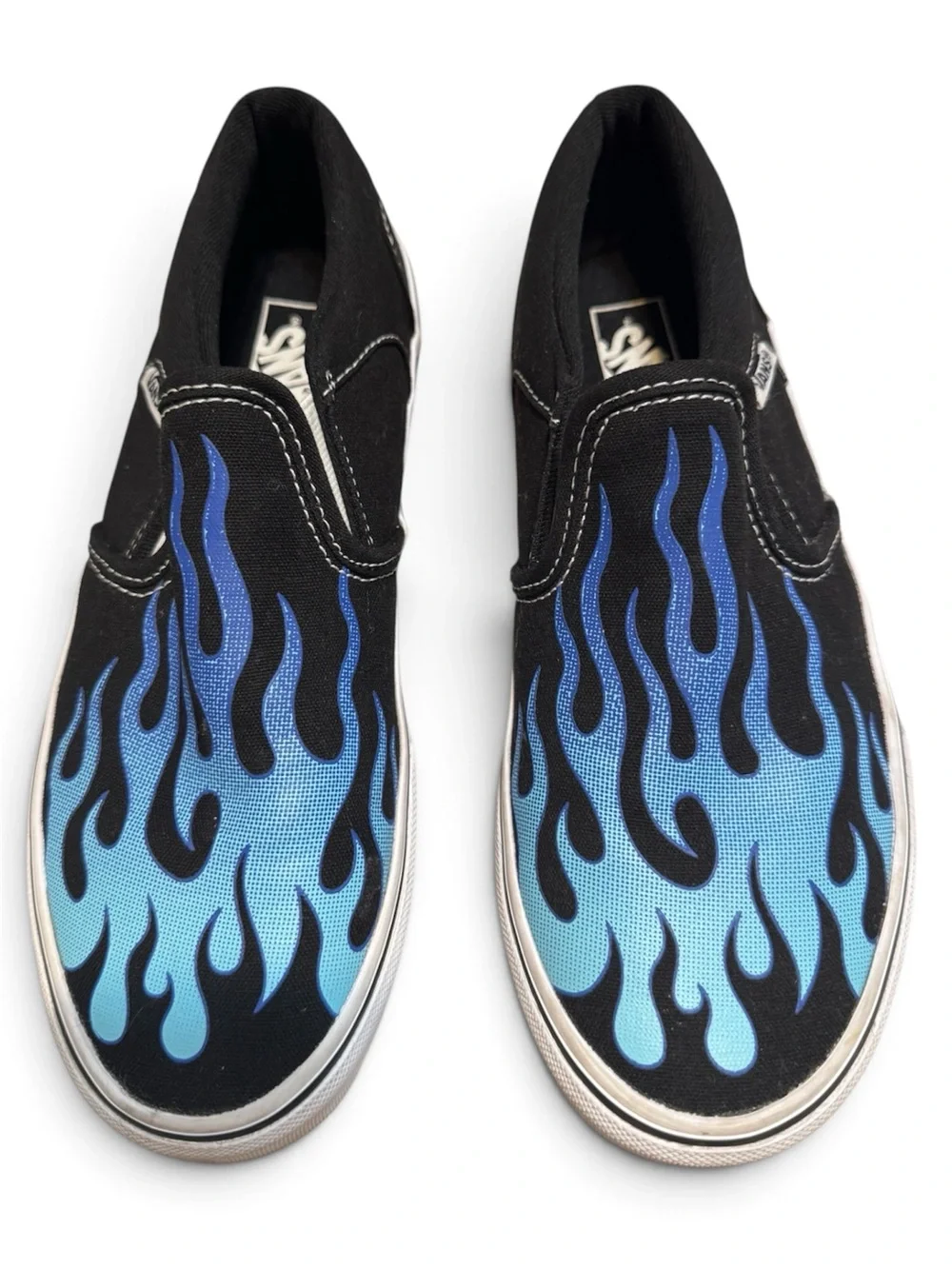 Vans Asher Blue Flame Slip-On Sneakers 4Y EUC Unisex Youth Kids Skater Shoes